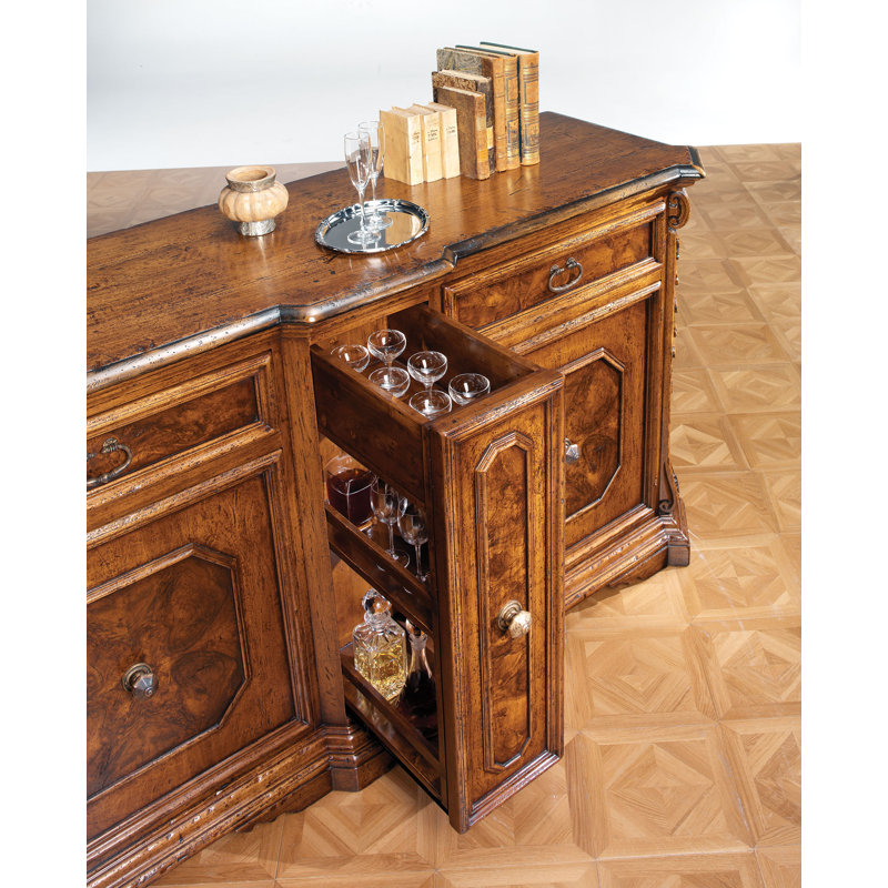 84" Wide 2 Drawer Walnut Wood Sideboard