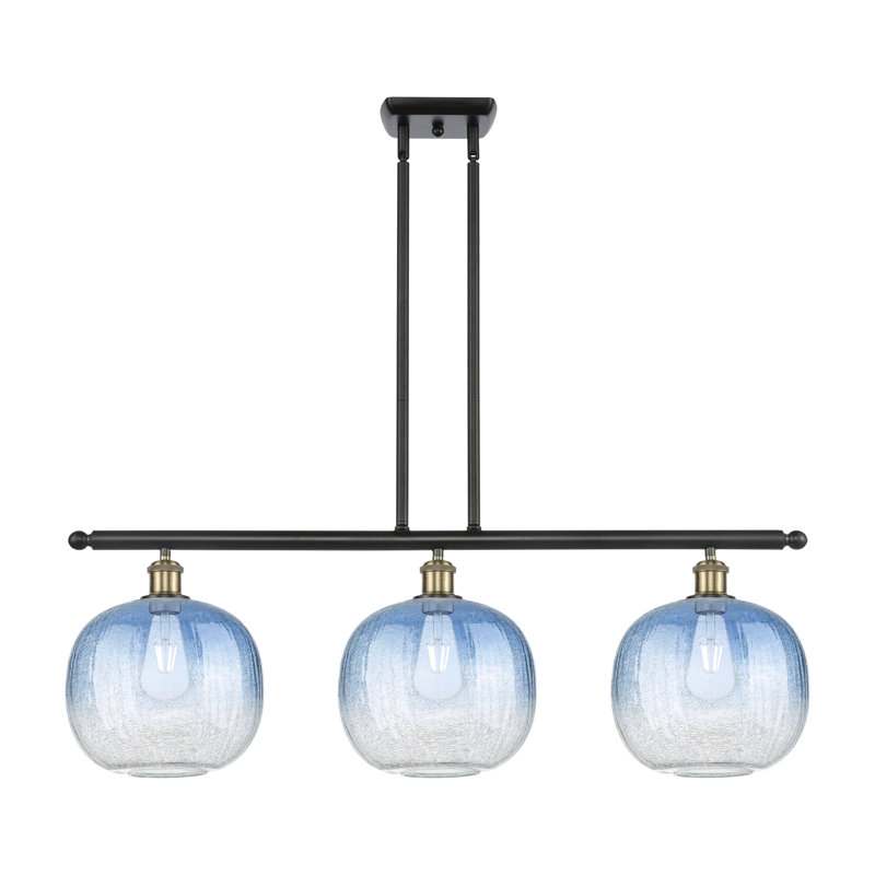 Luminaire suspendu pour îlot 3 lumières Ballston - Himmel, Bleu saphir, Laiton antique noir