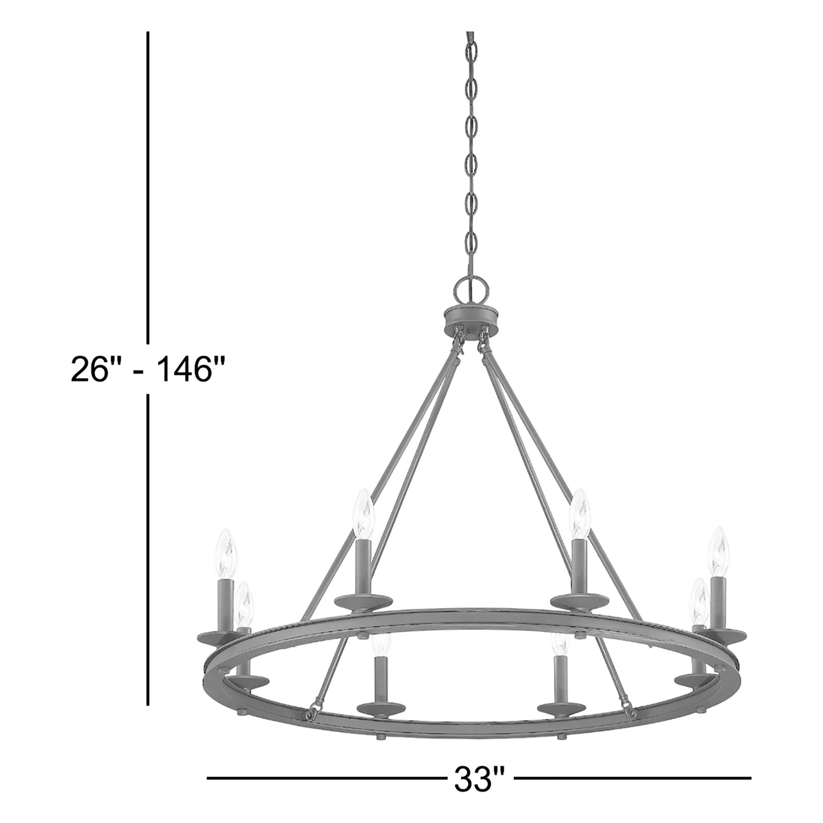 8 - Light Dimmable Chandelier, Warm Brass, 25" H x 33" W x 33" D, 8