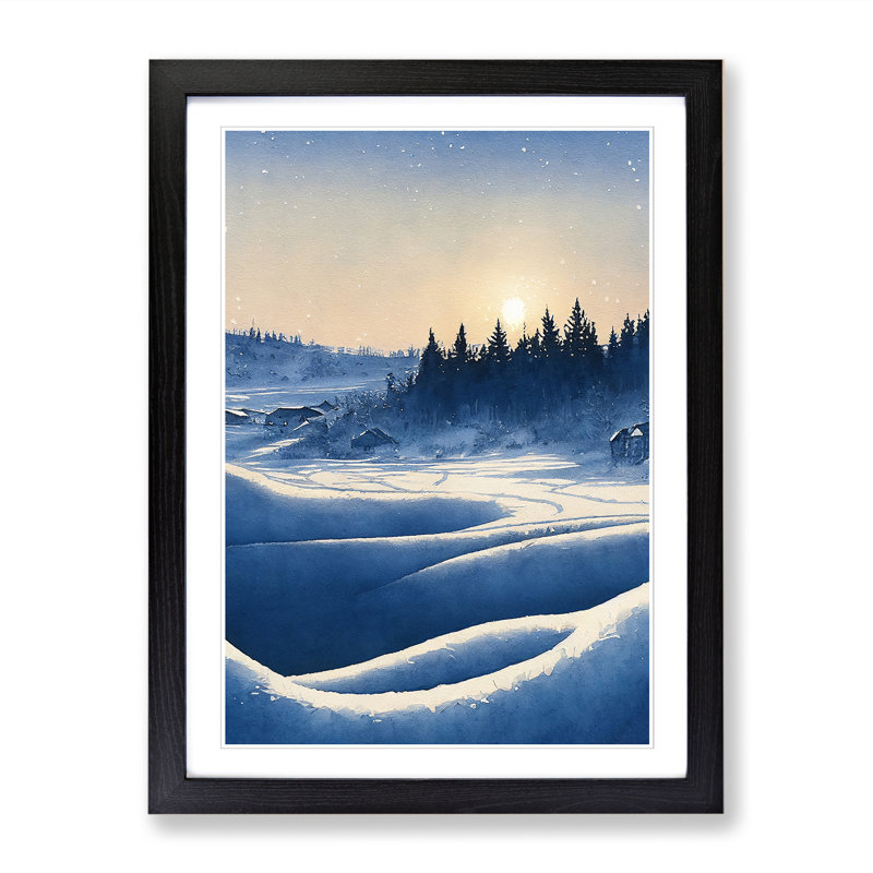 Watercolour Winter Forest Vol.3 - Single Picture Frame Print, Black, 64cm H x 46cm W x 2cm D