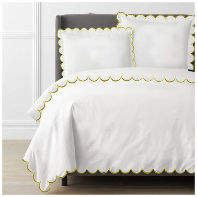 Allena 400TC Cotton Scallop Embroidery Sateen Solid Duvet Cover Set