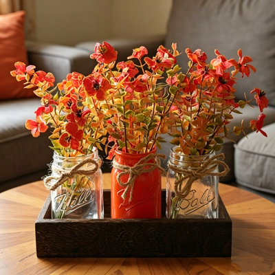 Farmhouse Decor Tray Set with Mason Jars and Faux Florals (autumn orange)