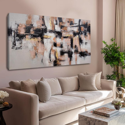Rose et noir, photos, art mural abstrait, art neutre, affiches, ligne noire, œuvre d'art moderne pour la salle à manger, chambre à coucher, galerie murale de 24 x 48 pouces