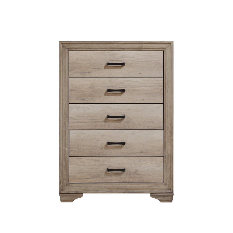 Commode de chambre à coucher 1 pièce avec 5 tiroirs et quincaillerie noire