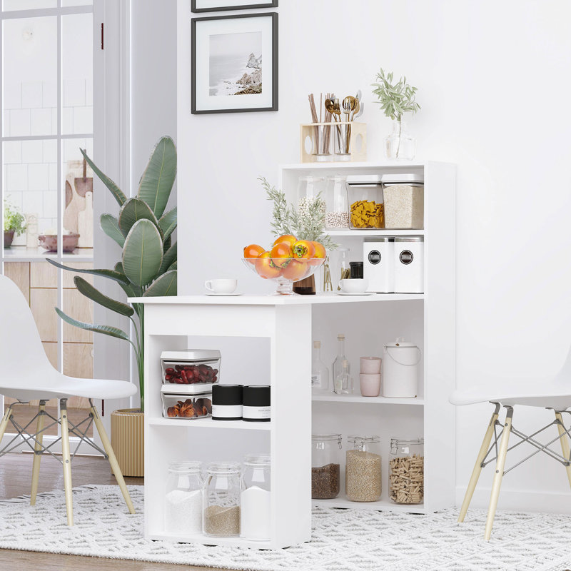 Ternes 47" Writing Table with Bookshelf, Desk with 6-Tier Storage Shelves, White