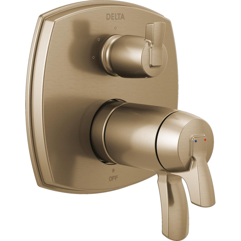17 Thermostatic Integrated Diverter Trim with Three Function Diverter Less Diverter Handle, Champagne Bronze