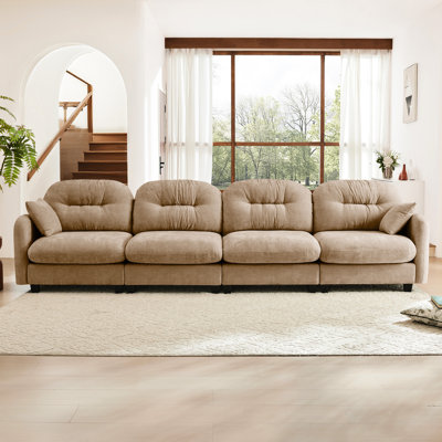Four - Seater Modular In Camel Color, Made Of Chenille, With Cushion, Easy Installation And 2 Throw Pillows For Bedroom Decor Colored Sectional Couch Chenille Fabric, Cushion , Install Various Living