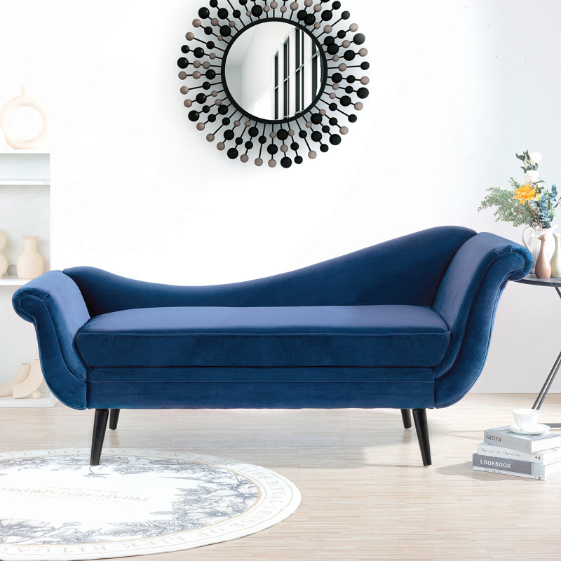 Chaise longue avec accoudoirs à volutes, Bleu