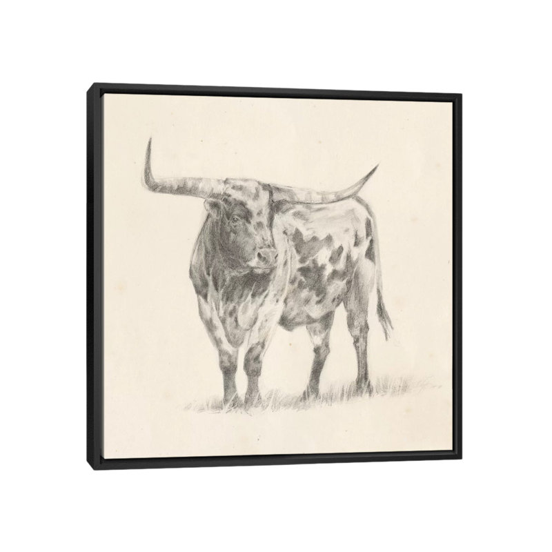 «Longhorn Steer S Croquis II» par Ethan Harper - reproduction d'art, Pas de tapis, Toile avec cadre noir