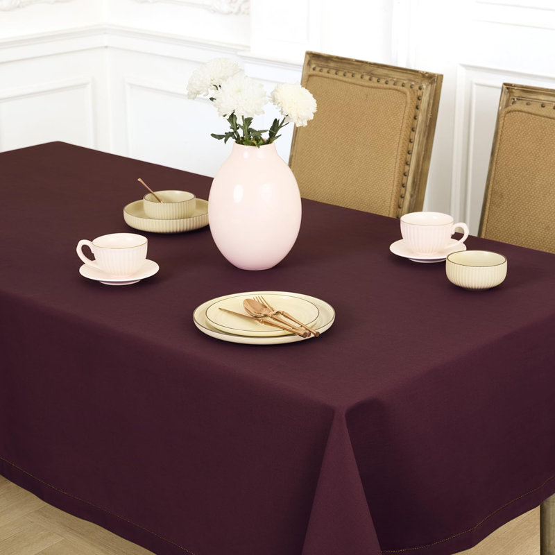 Cotton Linen Hemstitch Tablecloth, 120" x 60", Wine