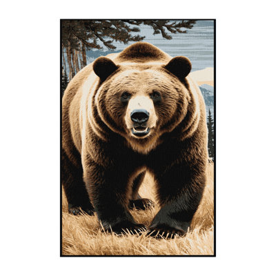 Washable Grizzly Bear Wildlife Area Rug