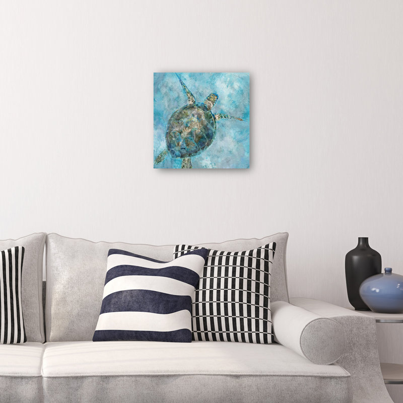 Sea Turtle Blues 12" x 12" Canvas Art Print