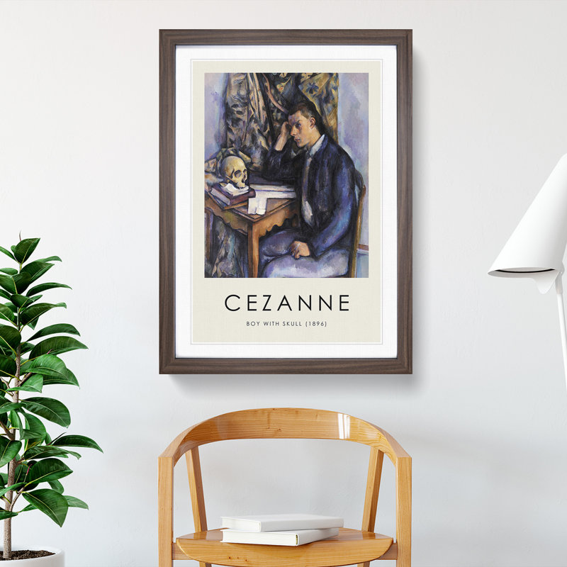 Young Man and Skull Print by Paul Cezanne - Picture Frame Painting, 65cm H x 48cm W x 2cm D, Walnut