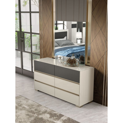 Elisa Contemporary Storage Dresser with Mirror