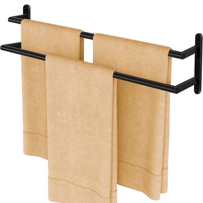 Porte-serviettes double en acier inoxydable de 24 po, convenant à la salle de bain et à la cuisine, conception murale, Noir