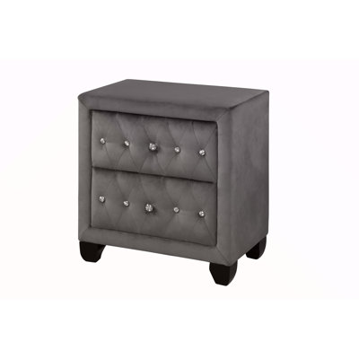 Table de chevet 2 tiroirs rembourrée en tissu de velours de style moderne