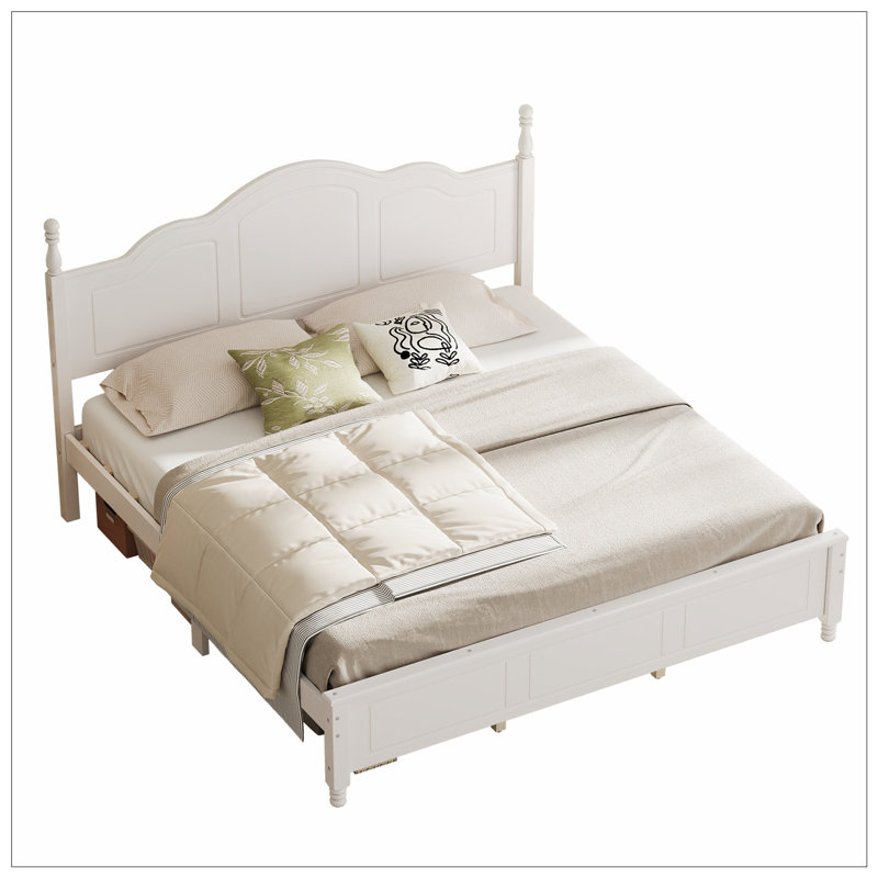 Base de lit plateforme très grand avec tête de lit rétro Wave, Blanc