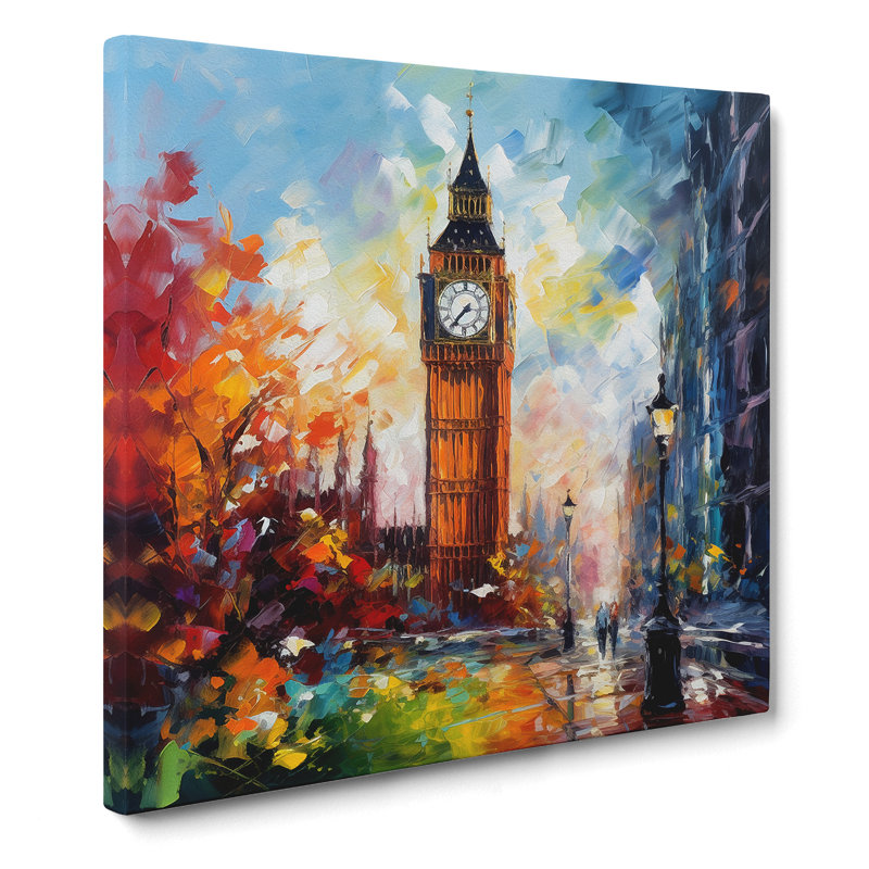 Big Ben Palette Knife Painting - Wrapped Canvas - Framed Print, 35cm H x 35cm W x 3cm D