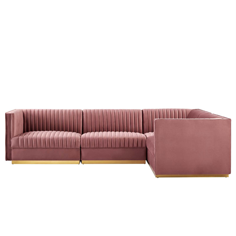 Canapé modulaire 4 pièces Sanguine Channel, Rose 100% polyester, Face à la droite