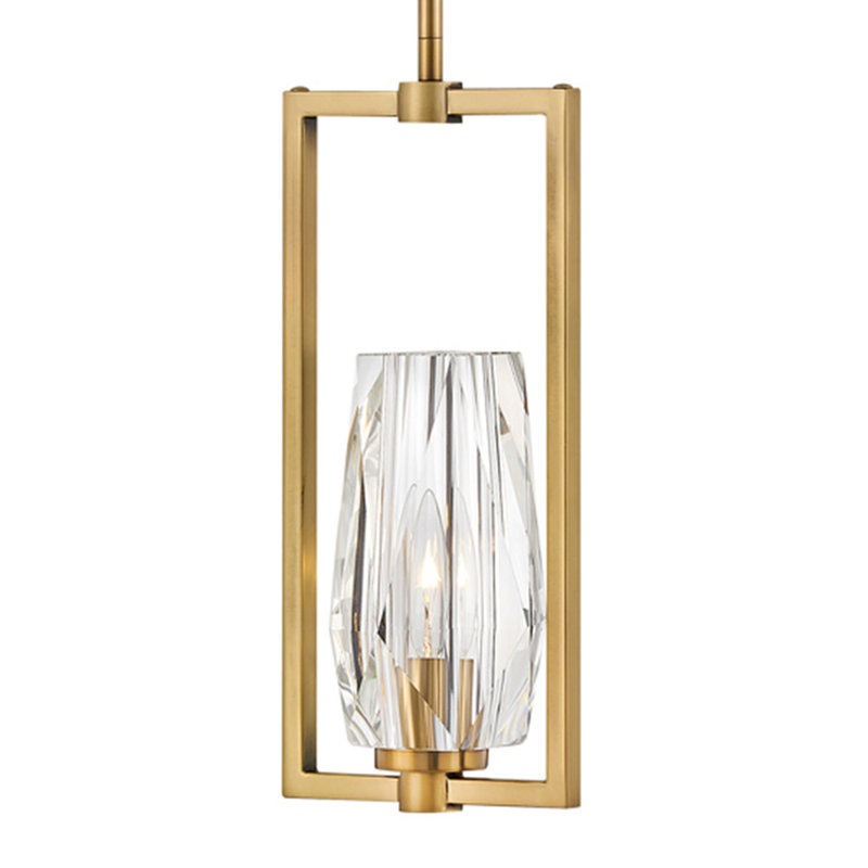 Ana 1-Light Pendant w/ Faceted Heavy-Cut Diamond-Shaped Crystal Shades, Heritage Brass
