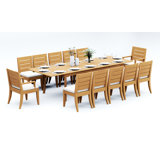 8 Seats 9 Pcs Grade-A Teak Wood Dining Set: 118" Double Extension Rectangle Table And 8 Atnas  Chairs (2 Arm & 6 Armless Chairs) #11AT2402