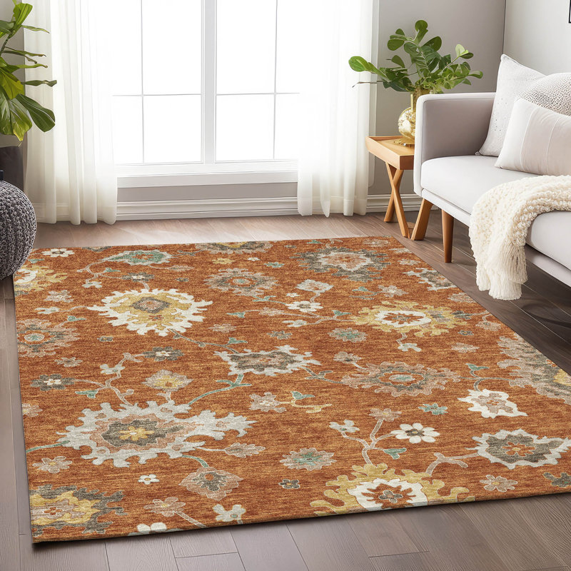 Tapis paprika de qualité supérieure lavable à la machine Prisco, Rectangulaire 8 pi x 10 pi