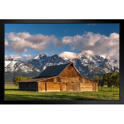 Rural Wooden Barn Below Grand Teton Mountains Photo Matted Framed Art Print Wall Decor 26X20 Inch -  Latitude RunÂ®, C065722C584144D19C7D4A0EB99B808D