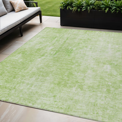 Tapis extérieur lavable abstrait vert et ivoire 5 pi x 8 pi