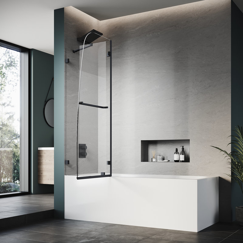 Porte de douche sans cadre 48 po x H 58 po avec porte de baignoire en verre transparent 5/16 po, Noir mat