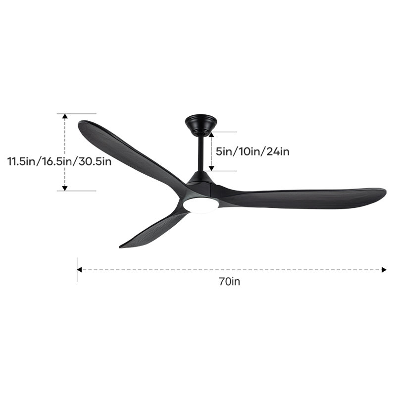 Black Smart Ceiling Fan With Led Light, 70'' Wide
