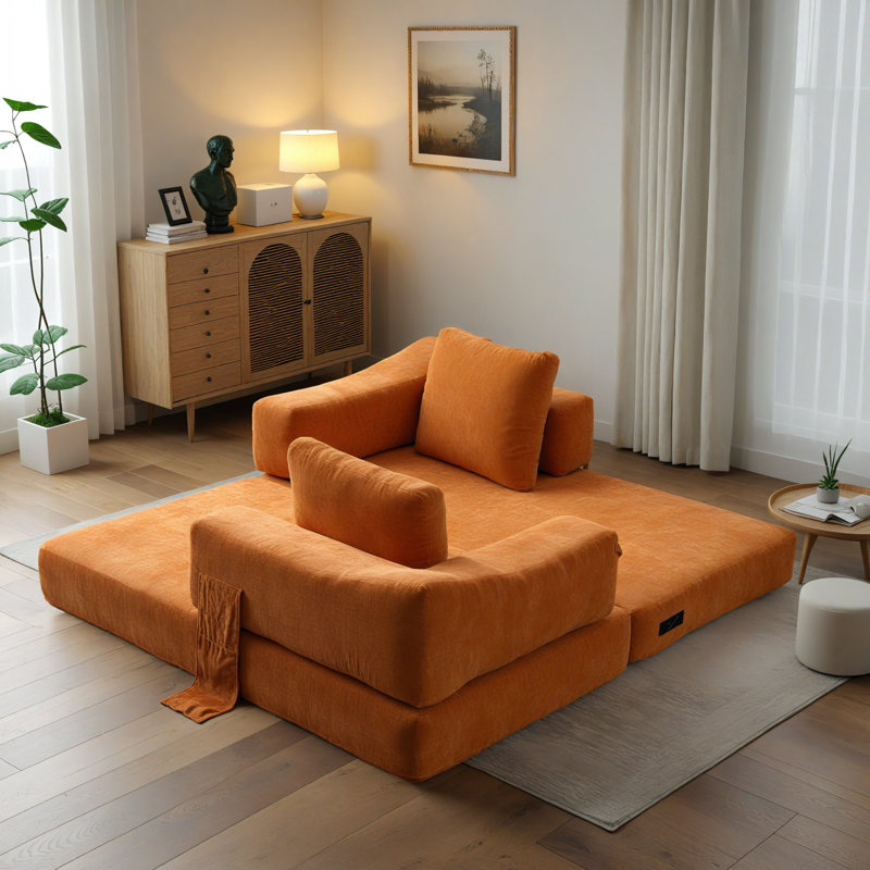 Canapé-lit convertible avec causeuse convertible 70,8 po Dentiel, Orange