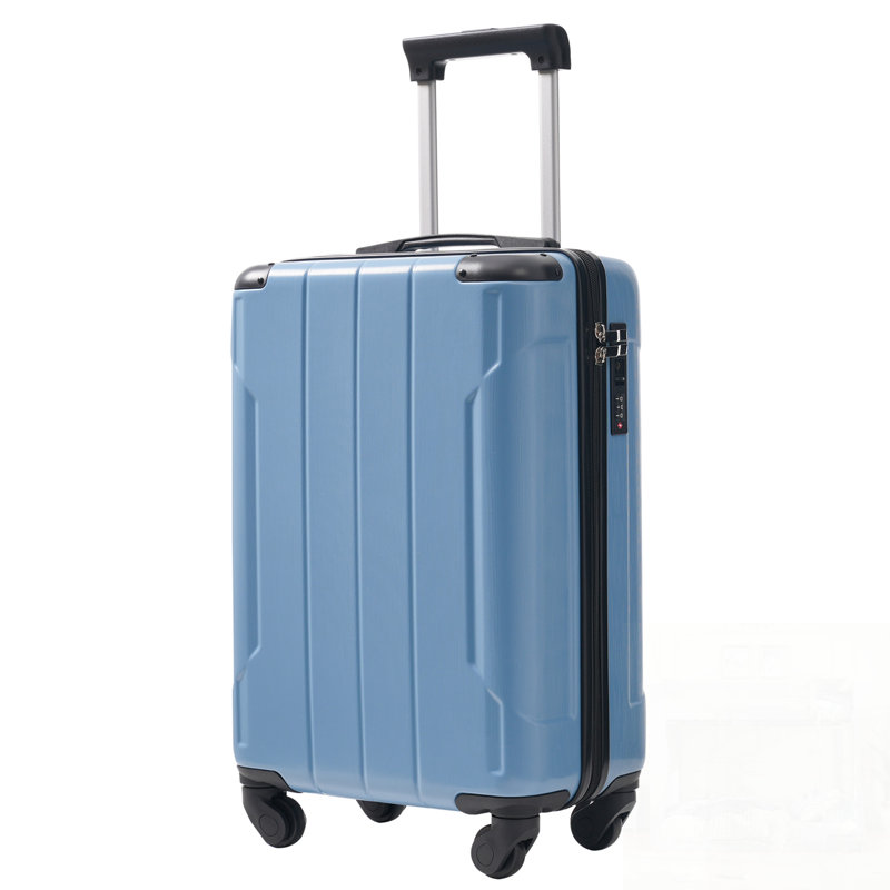 Bagage de cabine rigide en ABS léger de 20 pouces avec roues pivotantes, verrou TSA et 2 cubes d'emballage, bleu-gris