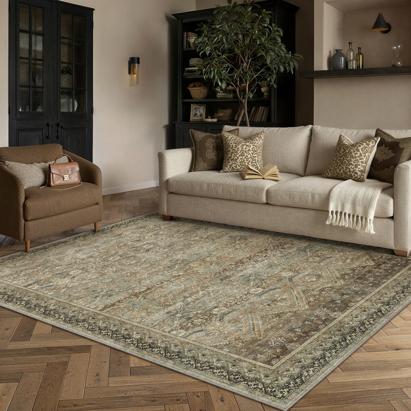 Tapis oriental à envers antidérapant Vesper, Marron foncé, Rectangle 5 pi x 7 pi