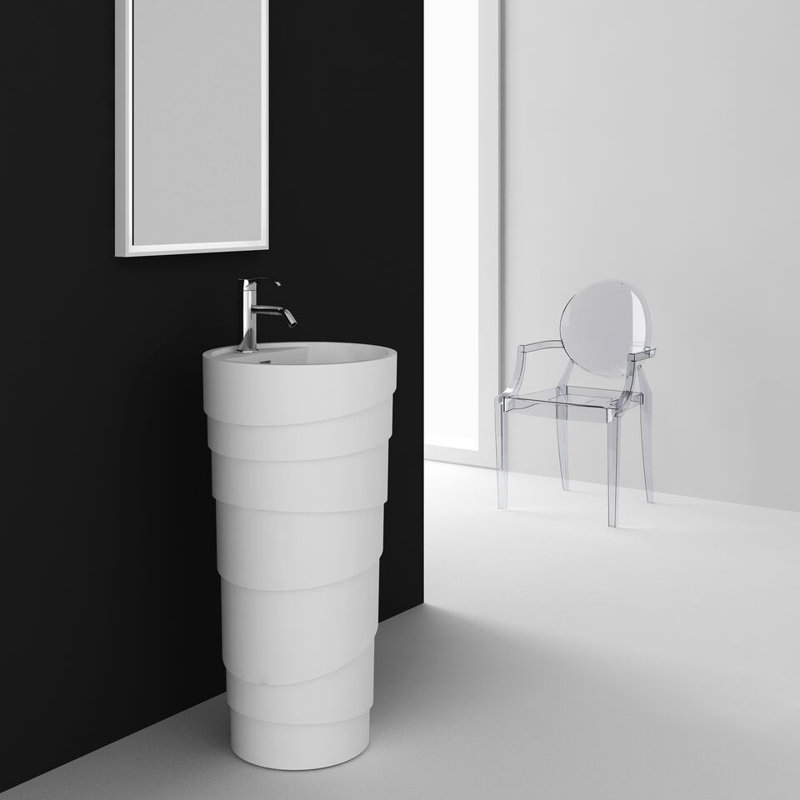 Circular Pedestal Bathroom Sink with Overflow, White