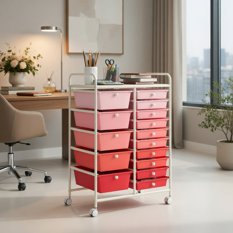 25 " Wide 15 Steel Filing Cabinet, Beige/Gradient Pink
