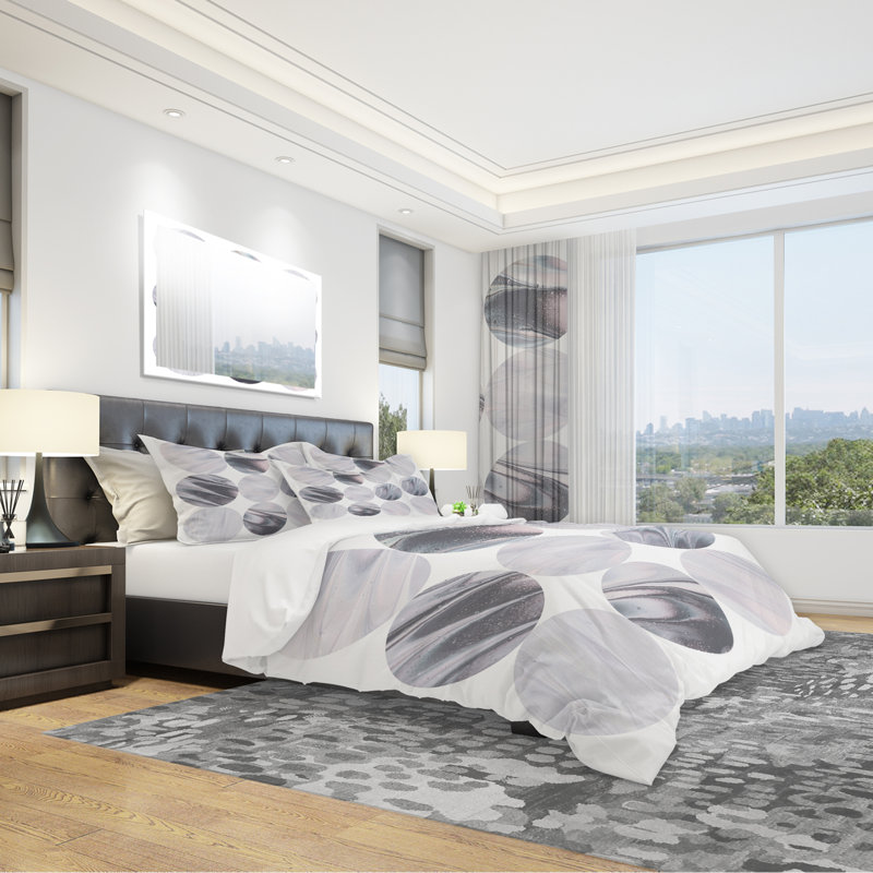 Ensemble de housse de couette géométrique circle marble iv, Housse de couette très grand + 2 taies décoratives