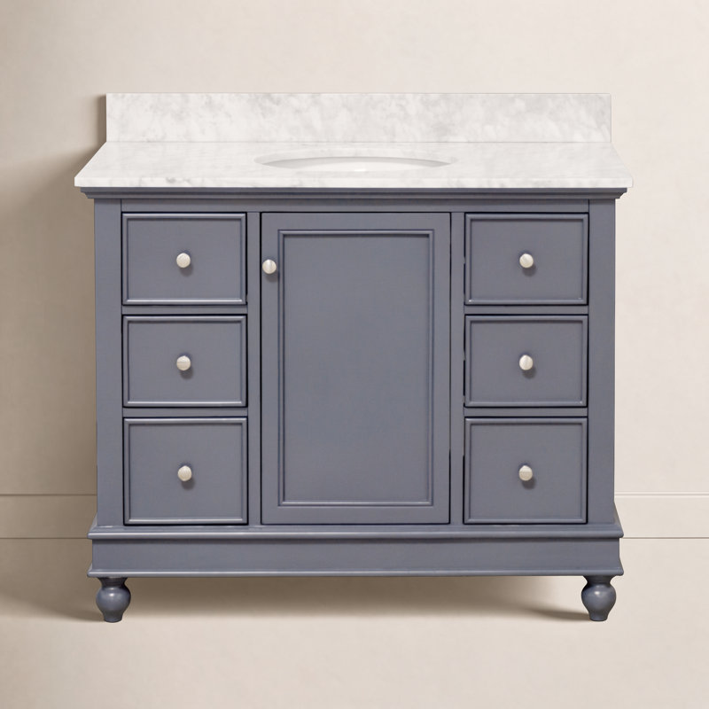 Ensemble de meuble-lavabo simple 42 po Ferdinand, Gris marine, Marbre de Carrare