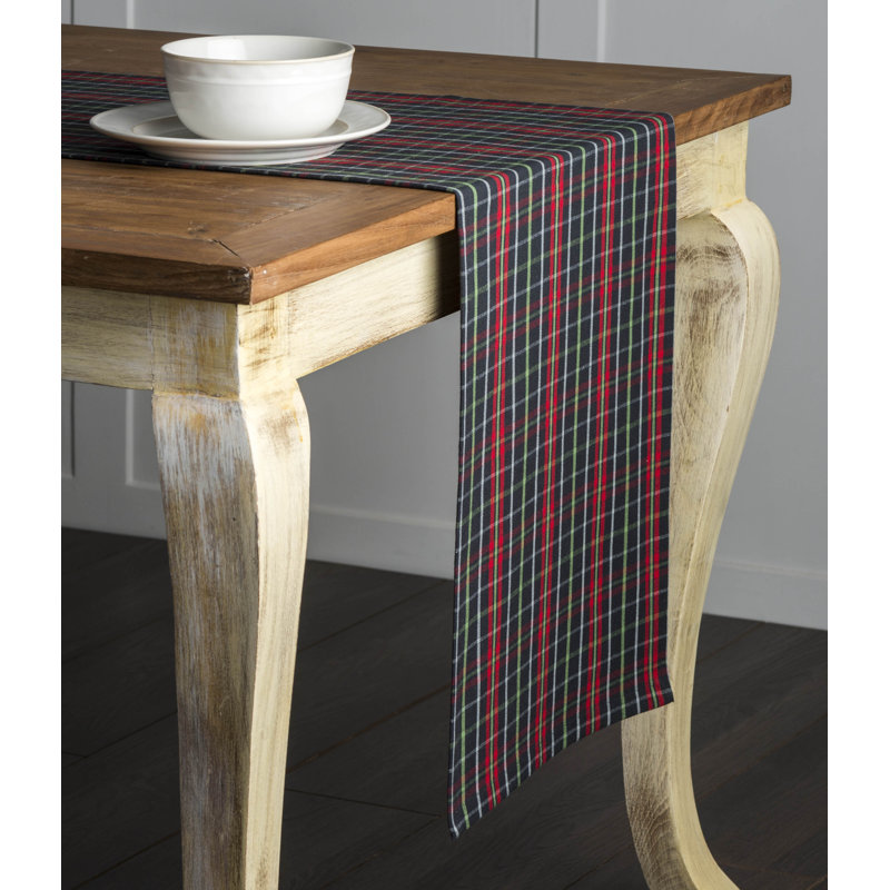 Checkered 100% Cotton Table Runner, Moonless Night