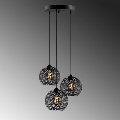 Modern Black Chandelier with Adjustable Height, 25.6 in Diameter x 46.1 in Height | Durable Metal Body, 3 x E27 Max 40W Socket | Stylish Lighting Fixture for Home or Office, Sleek Design with 35.4 in Cable Length