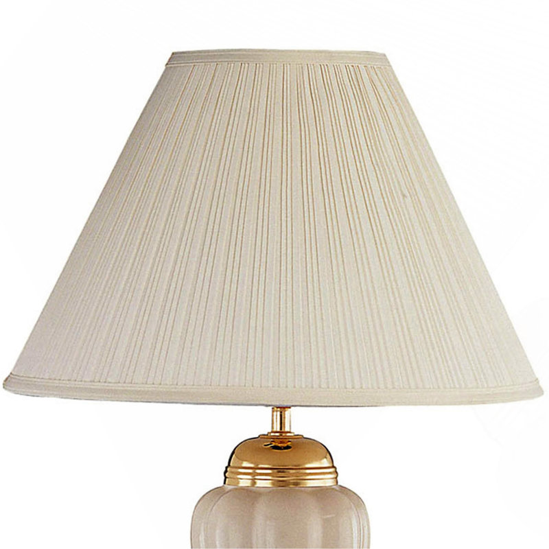 Lampe de table haute 27 po en céramique, en forme d'urne avec finition ivoire, abat-jour en lin, Beige, Beige/or