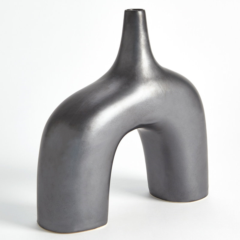 Handcrafted Earthenware Table Vase 1, 13" H x 13" W x 4" D, Black