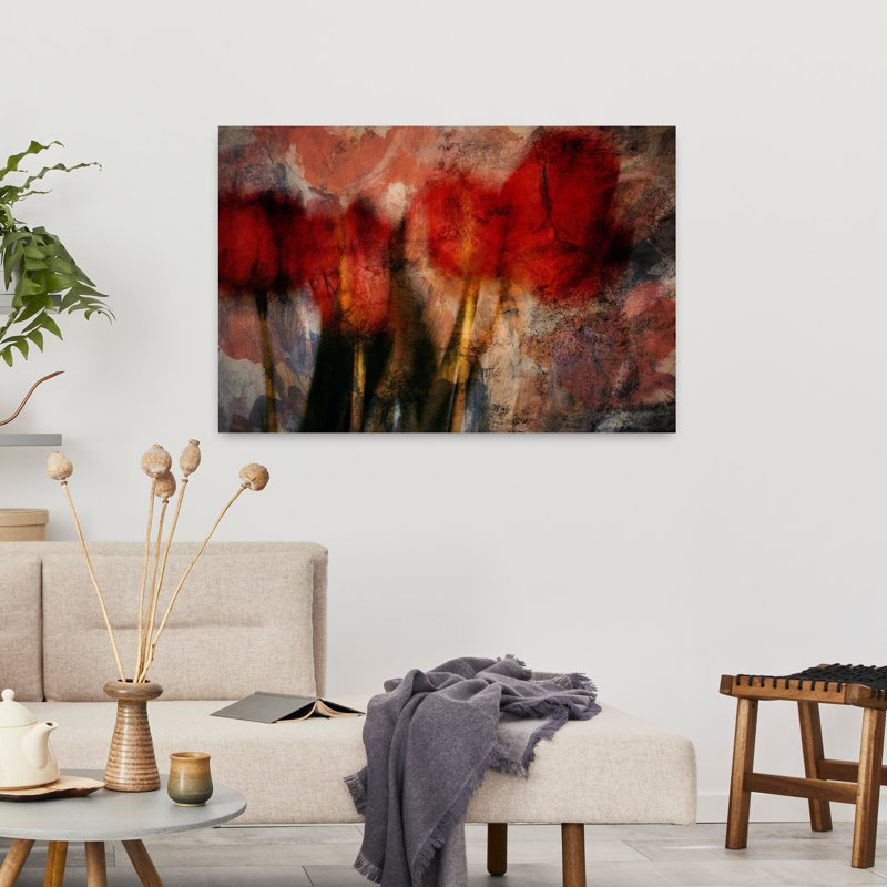 «Red Tulips», art mural contemporain abstrait, H 36 po x l 24 po