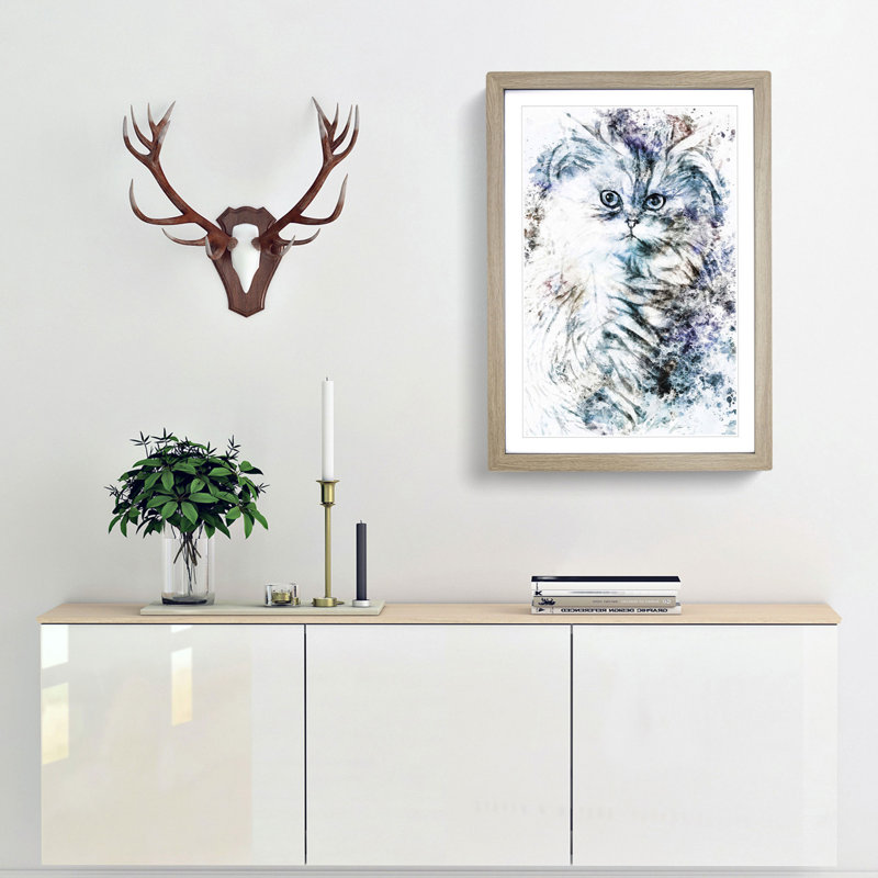 Persian Cat in Abstract - Picture Frame Painting Print, 36cm H x 27cm W x 2cm D, Oak Framed