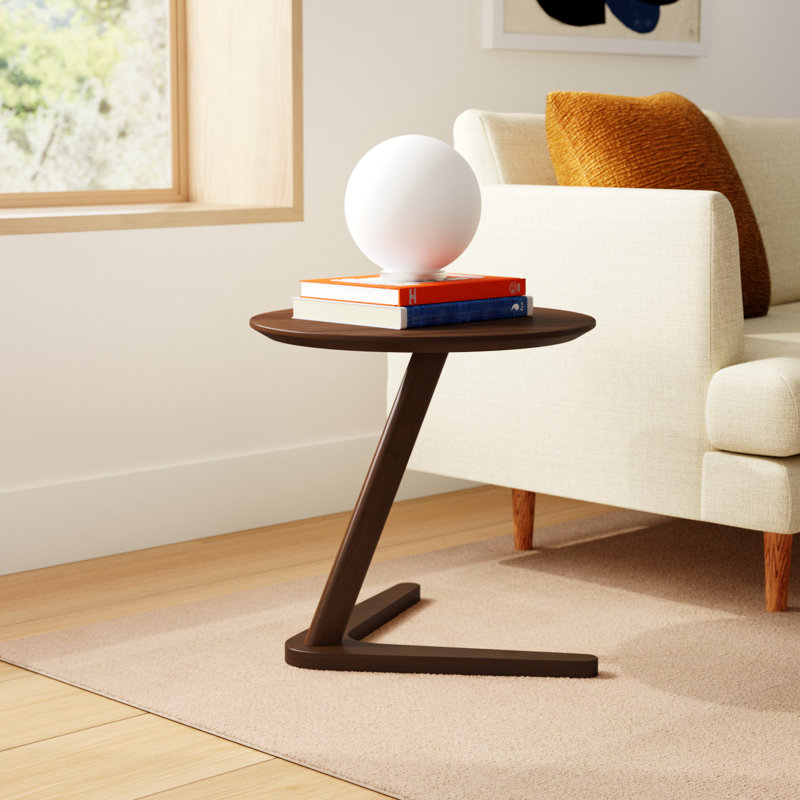 Healey Solid Wood Round C-Table End Table, Walnut