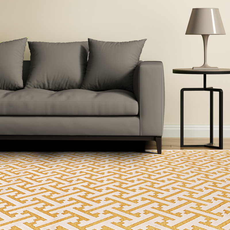 Tapis jaune à motif géométrique Barbatti, Rectangle 7 pi 6 po x 10 pi 6 po