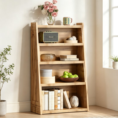 Wooden Expandable Bookshelf Storage Rack, 4-Tier L-Shaped Adjustable 2-Piece Bookcase, Extendable up to 47 Inches for Wall Corner & Small Spaces