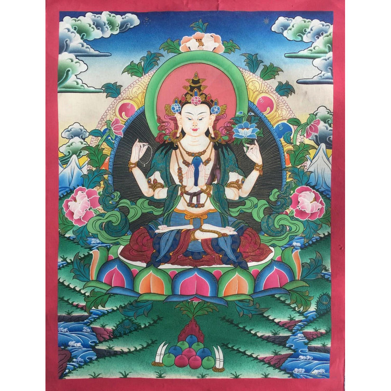 Chaturbhuja Avalokiteshvara | Chenrezig Thangka (Brocadeless Thangka)