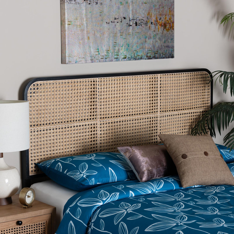 Gastelum Bayur Solid Wood and Natural Bamboo Headboard, Black/Natural Brown
