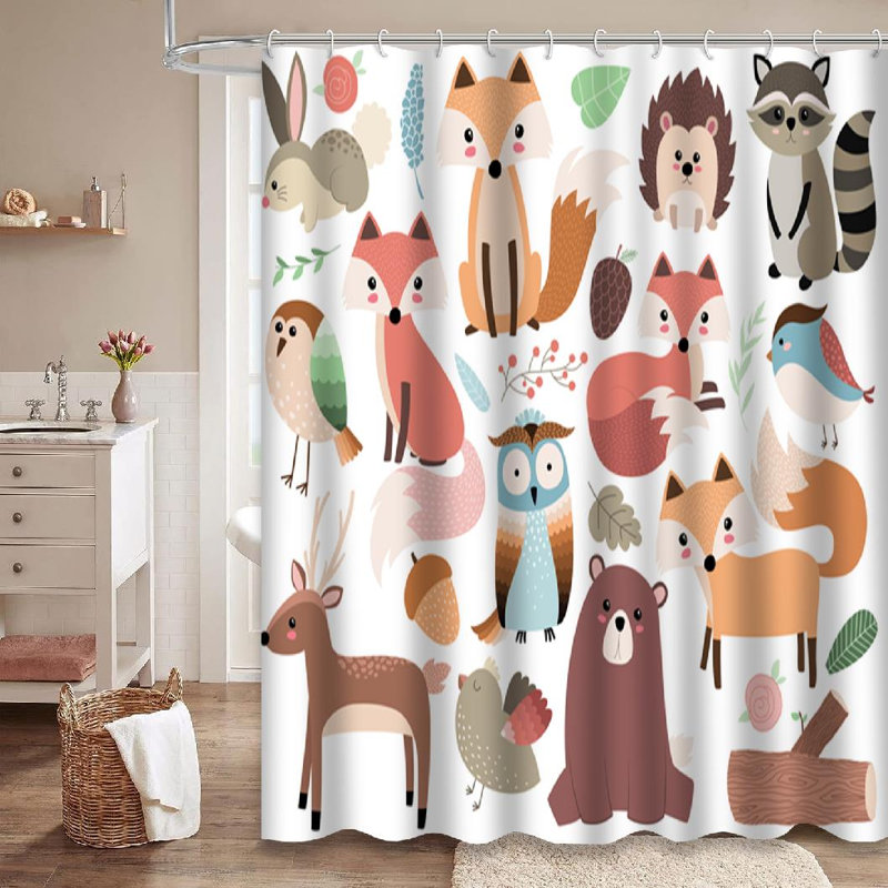 Rideau de douche avec 12 crochets Woodland Animals, L 72 po x l 84 po