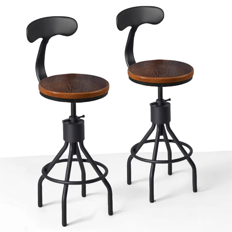Set Of 2 Vintage Bar Stool- Industrial Swivel Kitchen Dining Chair-Counter  Seat Height 23-29.13"-With Backrest, Black